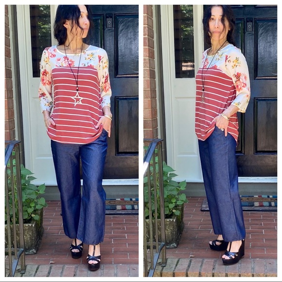 PRETTY STRIPED FLORAL TUNIC TOP - Picture 2 of 16